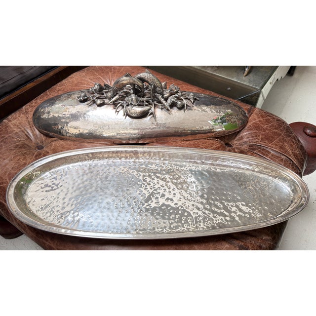 Metal Franco Lapini Hand Hammered Silver Plated Fish Serving Dish For Sale - Image 7 of 7