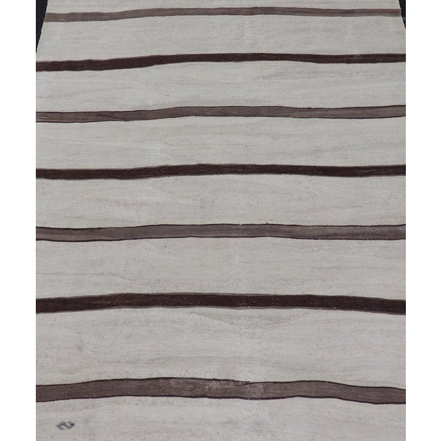 Vintage Turkish Kilim Rug in Soft Beige and Dark Brown Stripes For Sale In Atlanta - Image 6 of 11