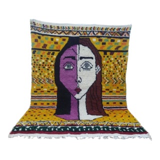 Moroccan Berber Textile Wall Art With Abstract Portrait Design For Sale