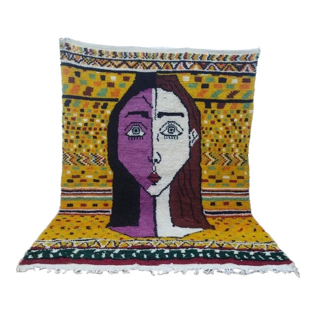 Moroccan Berber Textile Wall Art With Abstract Portrait Design For Sale