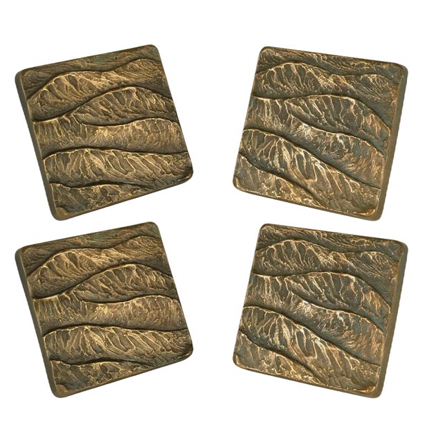 Push Pull Door Handles in Bronze Relief of Waves, 1970s, Set of 4 For Sale