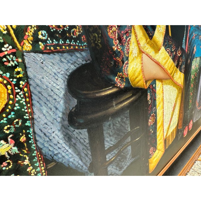 1990s Chen Yifei "Beautiful Musicians" Framed Hand Embellished Giclee on Canvas For Sale - Image 5 of 8