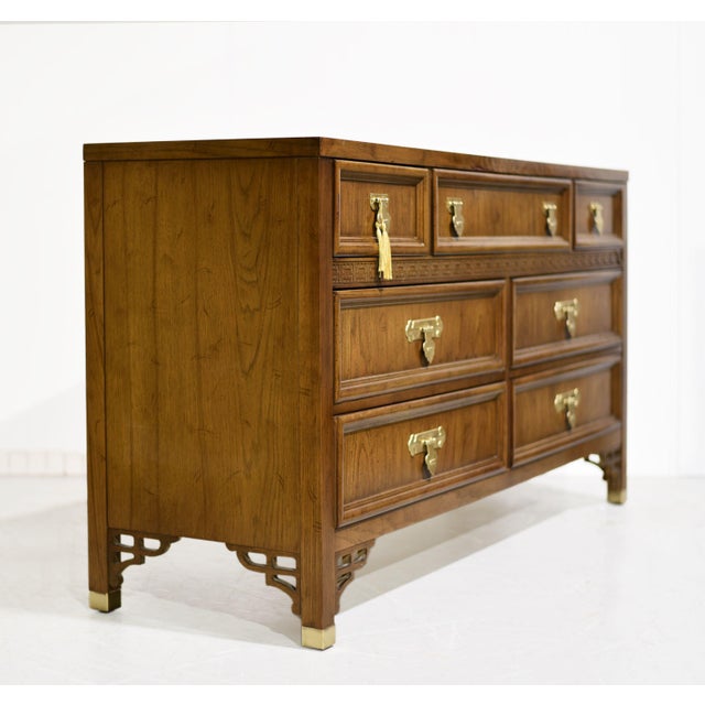 Wood Mid Century Chinoiserie Triple Dresser by Dixie Furniture For Sale - Image 7 of 16