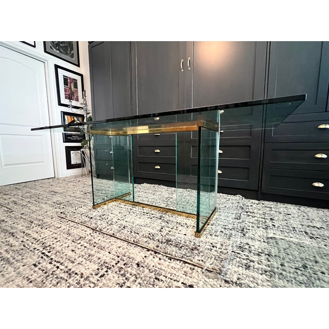 1980s 1980s Attributed to Paul M Jones Vintage Designer 42 X72 Brass and Glass Modern Dining Room Table For Sale - Image 5 of 8
