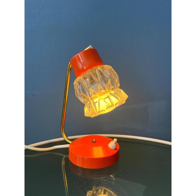 Small Orange Desk Lamp with Clear Crystal Glass Shade For Sale - Image 4 of 11