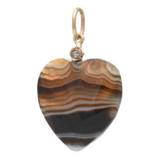 12KY Vintage Banded Agate & Diamond Accent Pendant For Sale