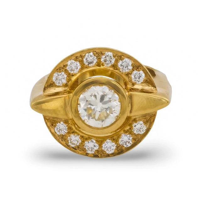 Contemporary Vintage 1.25 Carat Old European Cut Diamond 18k Yellow Gold Cocktail Ring, Size 6.5 For Sale - Image 3 of 6