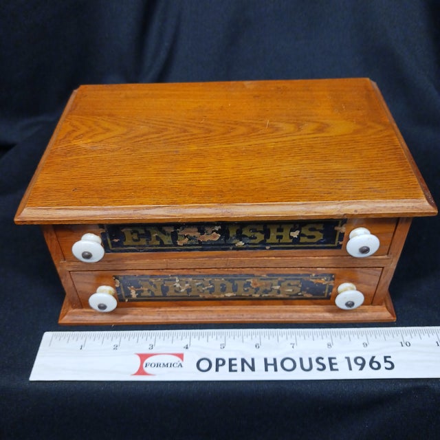 English's Needles Antique Miniature Tabletop Oak & Pine Spool Cabinet For Sale - Image 15 of 17