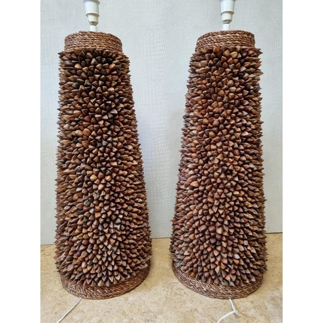 Handcrafted Pili Nut Shells Table or Floor Lamps, USA, 2000s, Set of 2 For Sale - Image 4 of 17