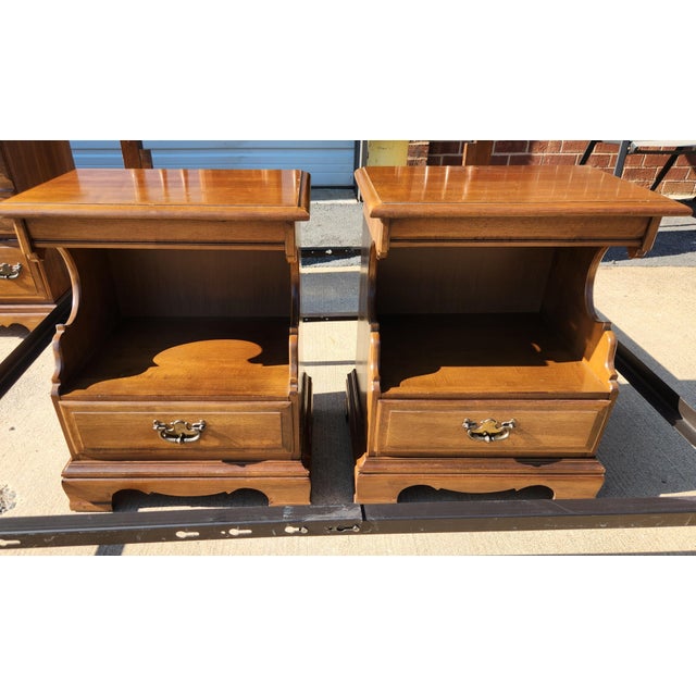 Brass Late 20th Century Complete Queen Hard Wood Bedroom Set For Sale - Image 8 of 14
