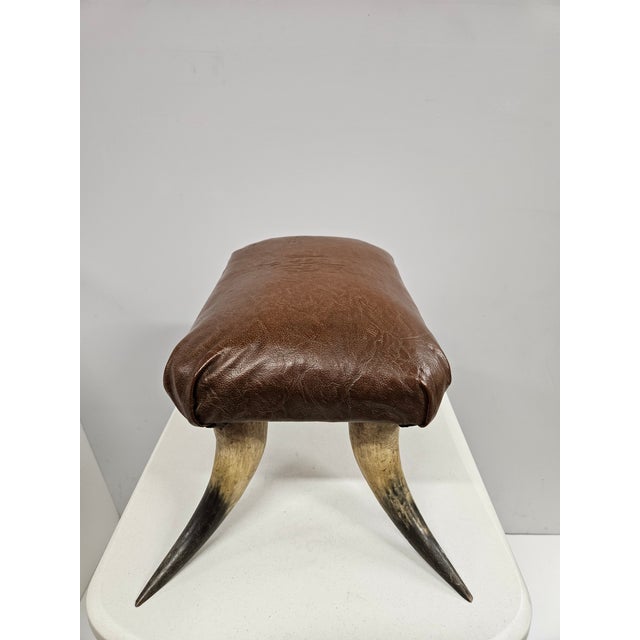 Animal Skin Southwest Horn and Leather Footstool For Sale - Image 7 of 17