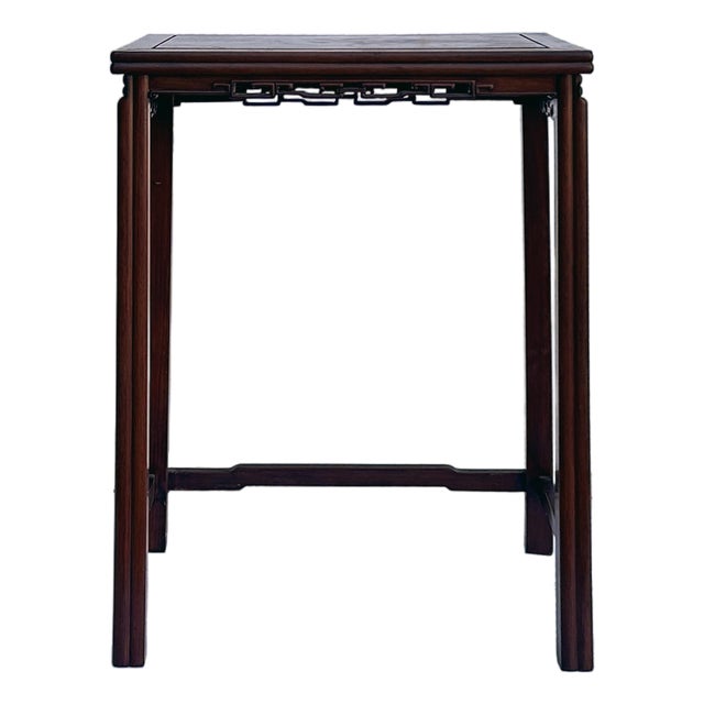 Vintage Oriental Simple Geometric Apron Rectangular Brown Side Table For Sale