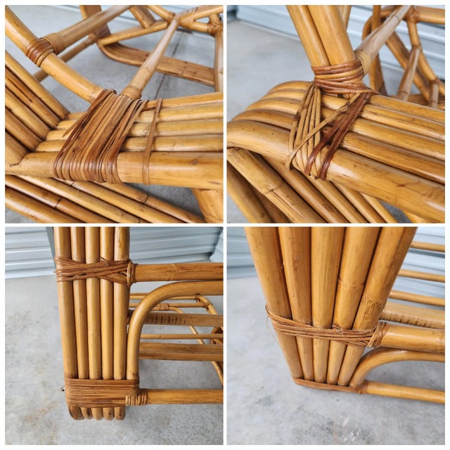 Mid 20th Century Vintage Paul Frankl Rattan Chaise Lounge Chair With Pretzel Arms- 2 Pieces For Sale - Image 5 of 13