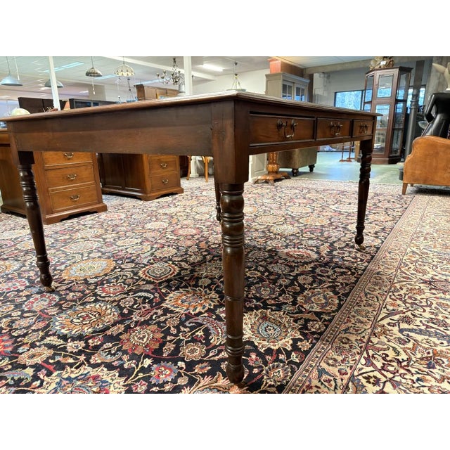 Metal English Chesterfield Writing Desk in Oak For Sale - Image 7 of 17