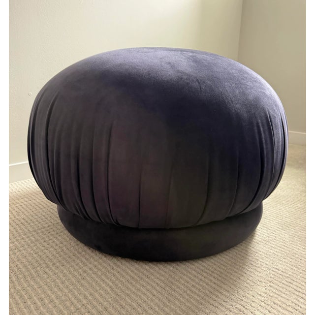 Vladimir Kagan for Directional Nautilus Swivel Chairs in black suede with black leather accent Round Pouf Ottoman swivels...