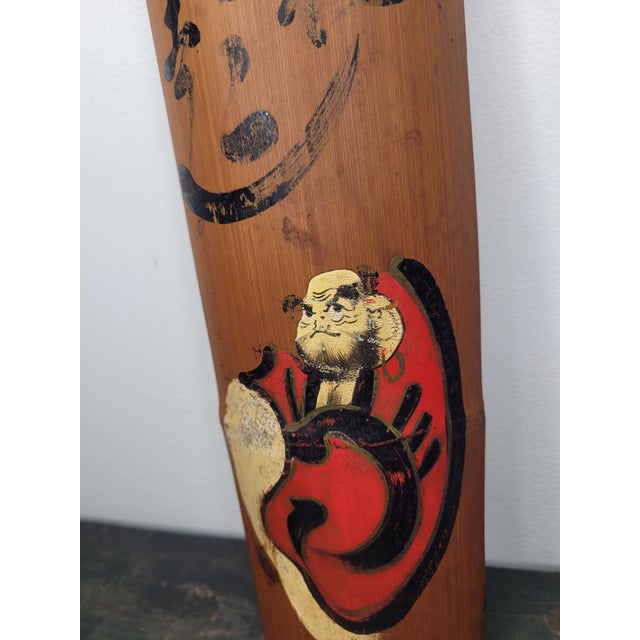 Mid 20th Century Japanese Hand-Painted Bamboo Wall Hanging - Daruma / Bodhidharma For Sale - Image 9 of 12