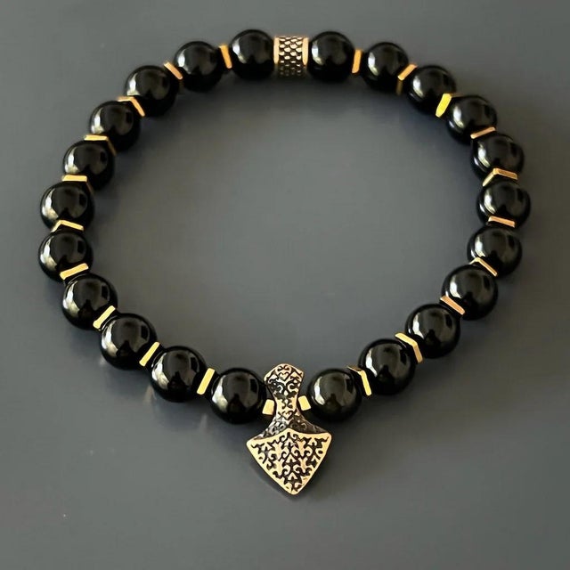 Modern Arrow Black Onyx Stone Men's Beaded Bracelet For Sale - Image 3 of 8