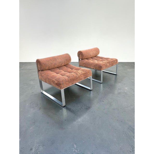 Mid 20th Century Pair of Harvey Probber Mid-Century Modern Tufted Slipper Lounge Chairs in Paisley Upholstery and Polished Chrome, Circa 1965 For Sale - Image 5 of 15