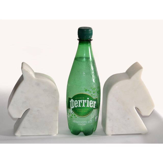 Stone Set of 2 Italian White Carrara Marble Horse Head Shaped Animal Bookends For Sale - Image 7 of 12