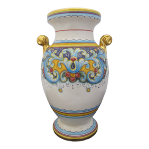 Gialletti Deruta Italian Majolica Pottery Brightly Hand Painted & Gold Urn Vase