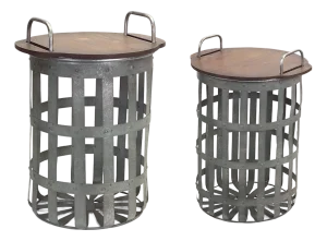 Metal and Wood Side Basket Tables (Set of 2)