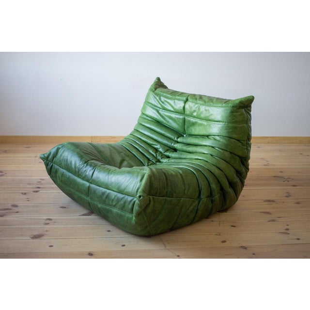 Togo Set in Dubai Green Leather, 1970s, Set of 5 For Sale - Image 6 of 9