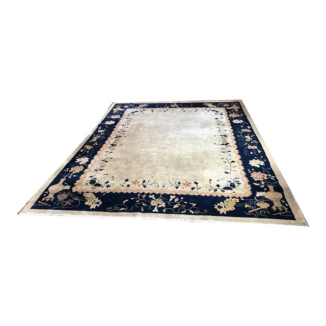 1930s Vintage 8' X 10' Plain Field Art Deco Chinese Rug For Sale