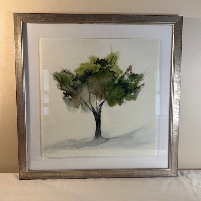 Set of 6 Contemporary Minimalist "Tree Wash Series 1-6" Watercolor & Ink Framed Painting – 22" Sq For Sale - Image 4 of 8