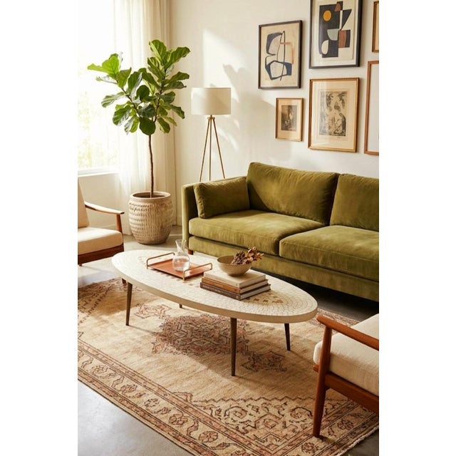 Vintage Mid-Century Modern Oval Mosaic White Bronze Tile Coffee Table For Sale - Image 12 of 12