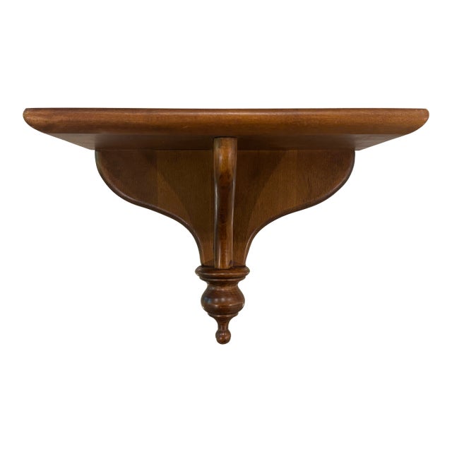 Vintage Colonial Revival Solid Wood Wall Shelf With Turned Finial For Sale