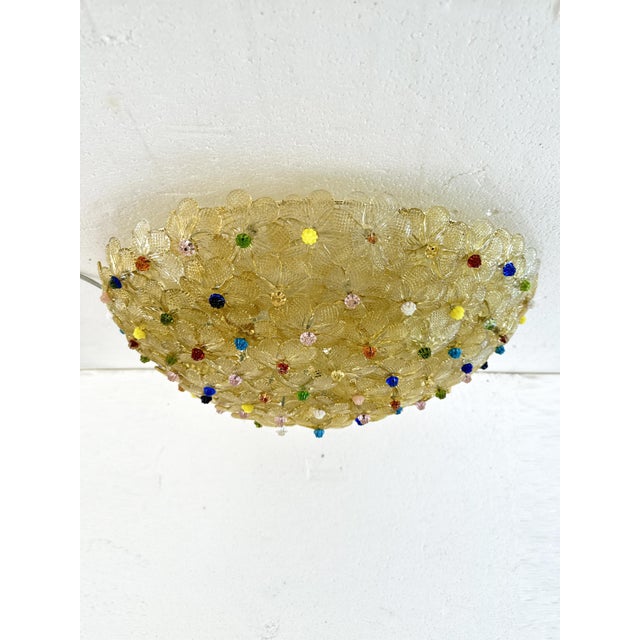 Venetian Gold Flowers and Multicolored Murano Glass Flush Mount For Sale - Image 9 of 11