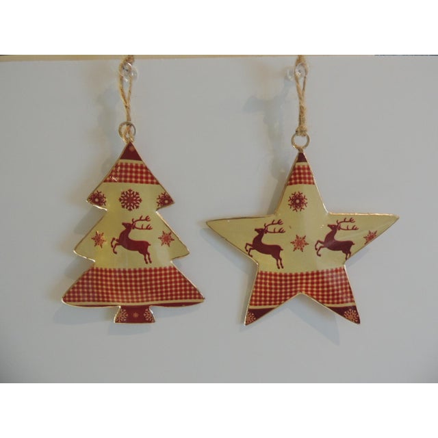 Vintage Country Style Enameled Christmas Tree Ornaments - Set of 2 For Sale - Image 4 of 5