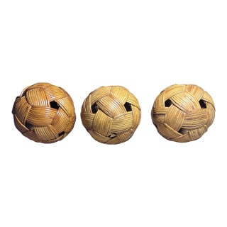 1970s Handwoven Rattan Decorative Spheres – Set of 3 For Sale