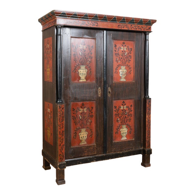 19th-Century Hungarian Hand-Painted Pine Armoire Dated 1868 For Sale