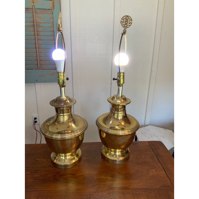 Vintage Brass Ginger Jar Lamps With Brass Finials - A Pair. For Palm Beach Regency, Nautical & GrandMillennial Decor. See Pics! For Sale - Image 11 of 12