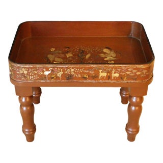 Mid-Late 19th Century Chinese or Korean Burnt Red Lacquer Gallery Tray Now on Custom Stand For Sale