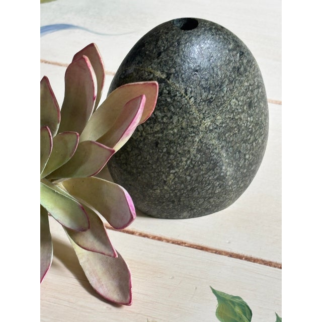 Dark Gray Stone Bud Vase Pacific Northwest Artisan Hand-Carved Volcanic Rock For Sale - Image 8 of 12