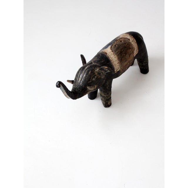 Navy Blue Antique Hand-Carved Wood Elephant For Sale - Image 8 of 12