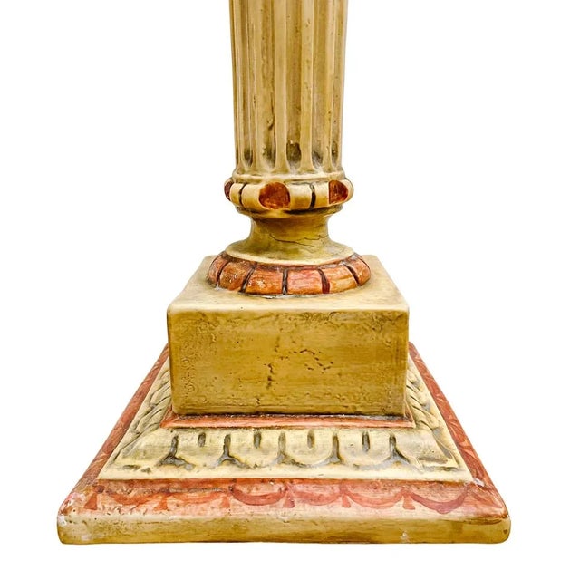 Vintage Classical Venetian Cream and Red Pedestal Columns - A Pair For Sale - Image 11 of 12