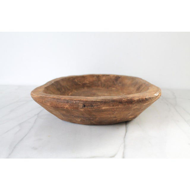 Farmhouse Antique Rustic Hand Carved Wood Dough Bowl For Sale - Image 3 of 7