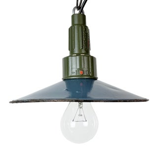 Industrial Blue Enamel Military Pendant Lamp with Cast Aluminium Top, 1960s For Sale