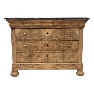 French 19th Century Louis Philippe Bleached Burl Walnut Marble Top Commode For Sale