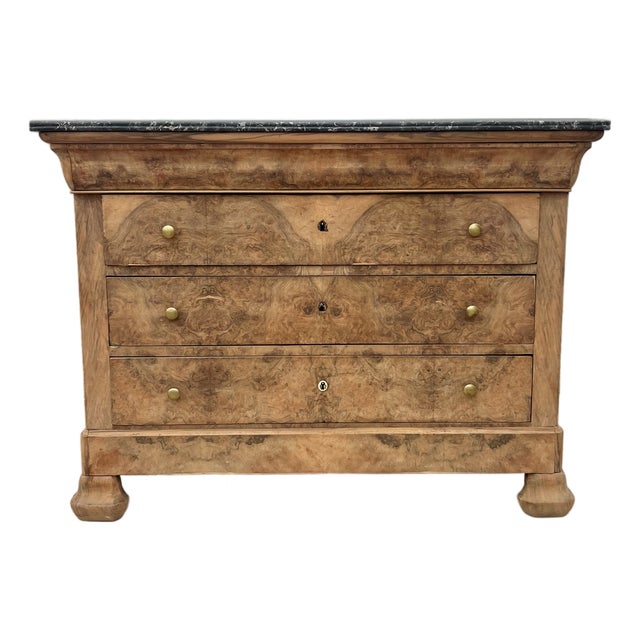 French 19th Century Louis Philippe Bleached Burl Walnut Marble Top Commode For Sale