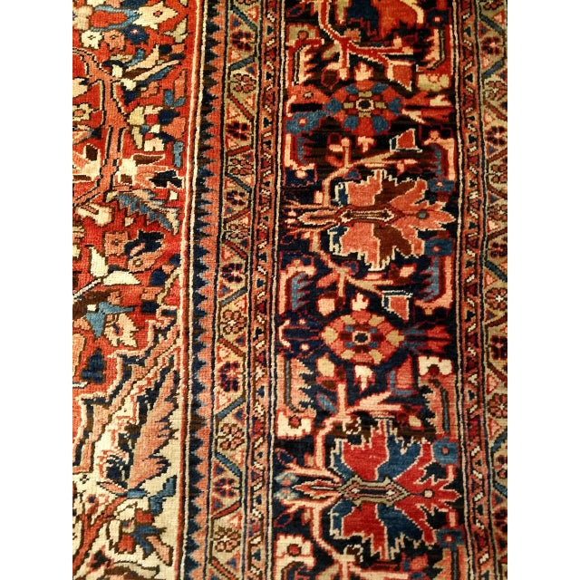Vintage Persian Heriz Rug, Hand-Knotted Wool, Geometric Medallion Pattern, Red & Ivory, 10x13 For Sale - Image 12 of 16