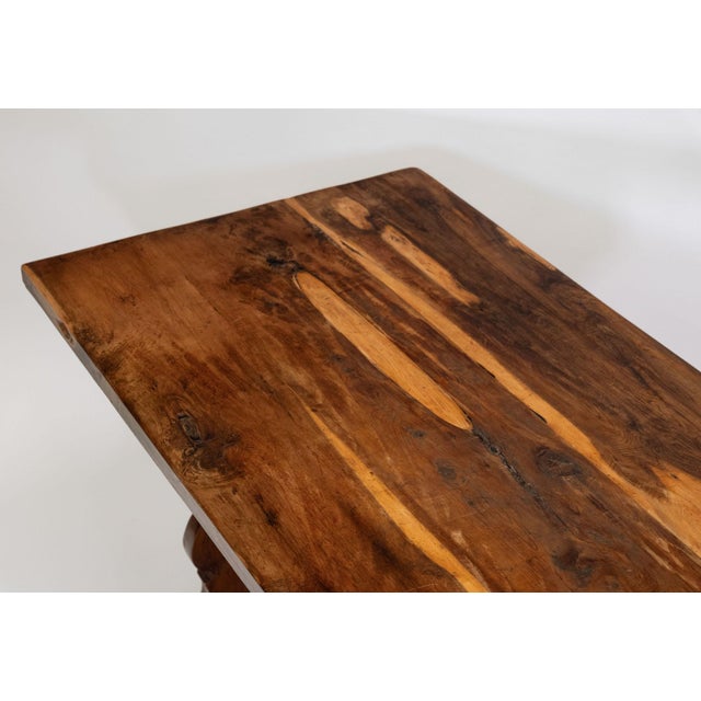 Vintage English Yew Wood Trestle Dining Table, 1960s For Sale - Image 4 of 15