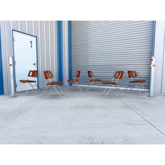 1970s Mid Century Chrome and Leather Dining Chairs by Chromecraft For Sale In Los Angeles - Image 6 of 13