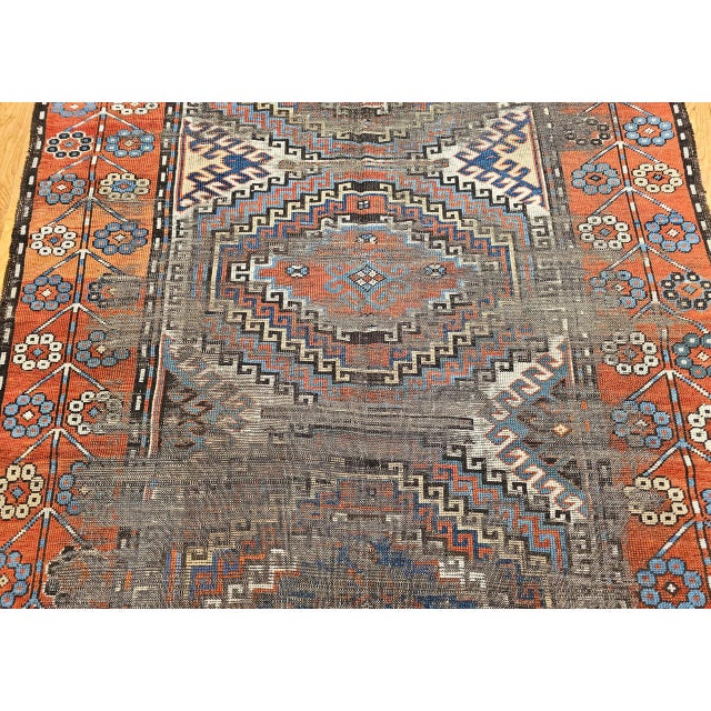 Antique Caucasian Karabagh Area Rug, Hand-Knotted Wool, Geometric Design, Ivory & Blue, 5x8 For Sale - Image 11 of 17