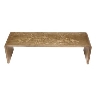 Max Keuhne Style Silver Leaf Waterfall Table With Etched Design For Sale