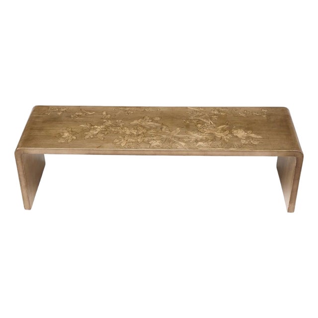 Max Keuhne Style Silver Leaf Waterfall Table With Etched Design For Sale