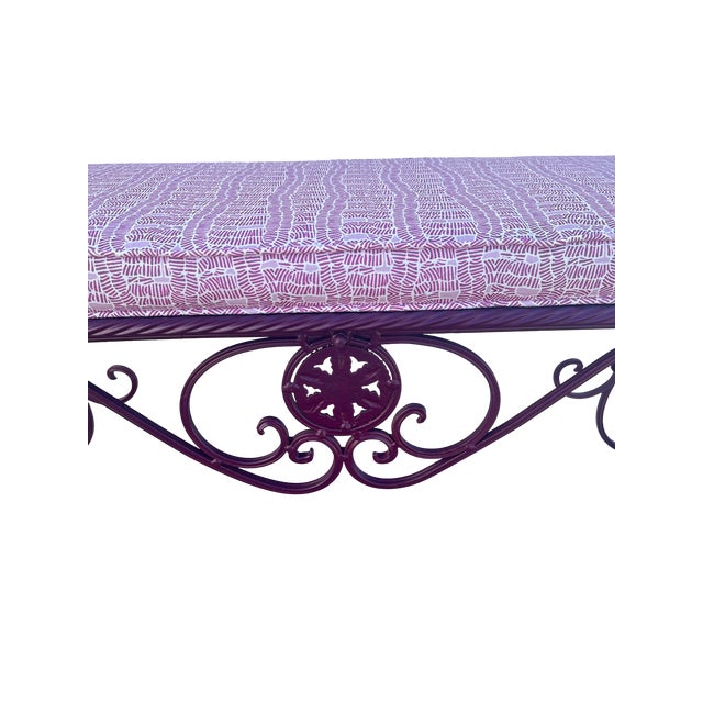Mid-Century Modern Iron Bench in Plum With New Cushion For Sale - Image 3 of 6